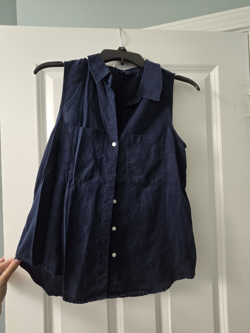 Sleeveless Navy Button-Front Women's Top